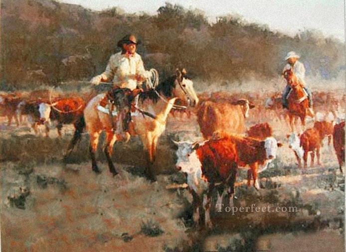 cowheards on grassland western original Oil Paintings